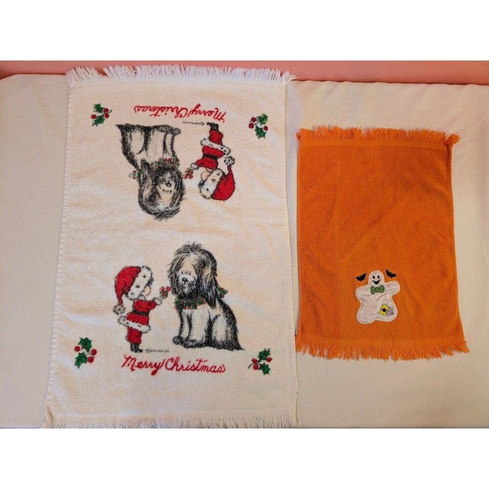 Seasonal Vintage Kitchen Towels Christmas Halloween Cotton